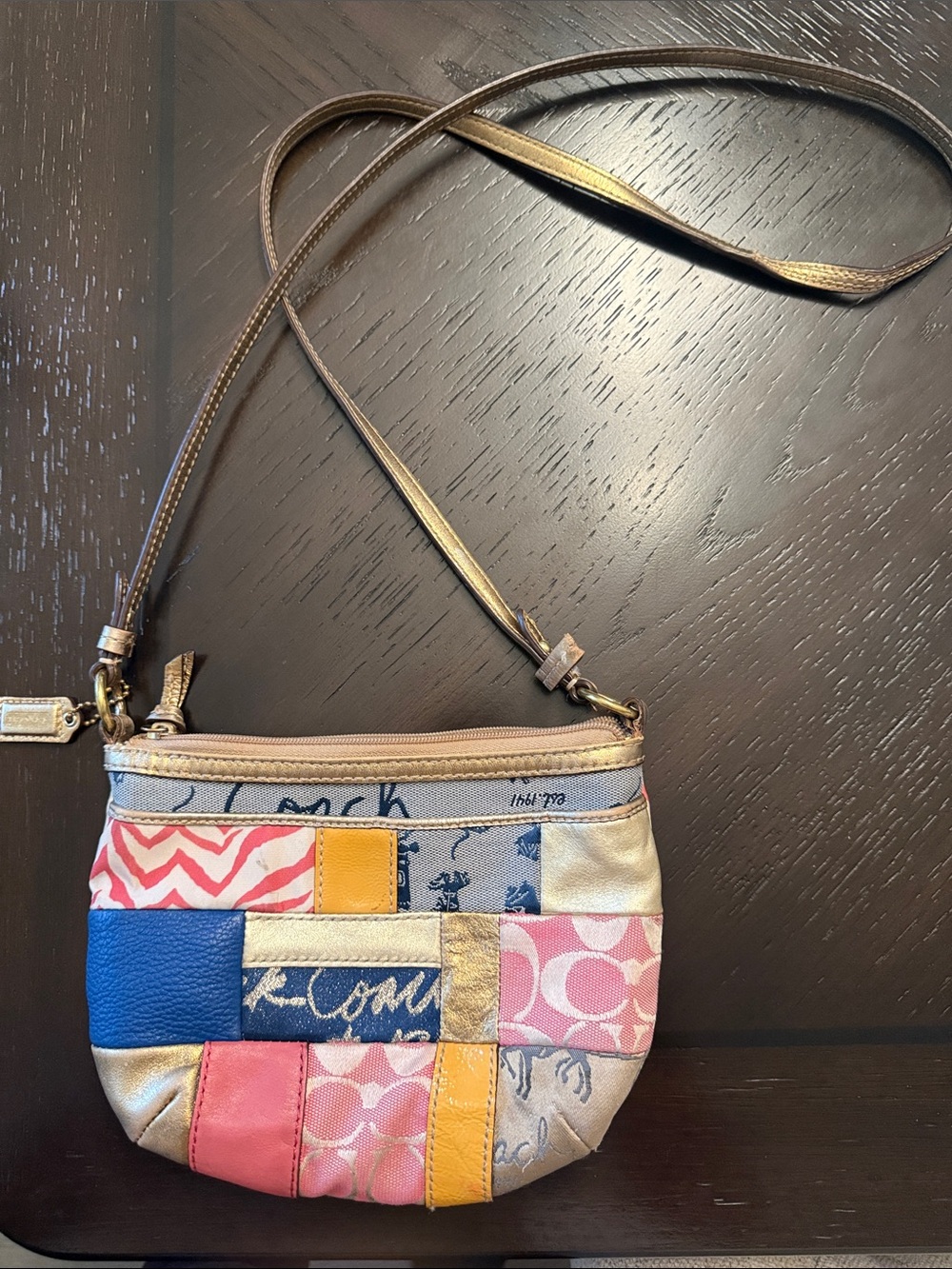 Coach Patchwork Crossbody Bag in Pink, Blue & Gold